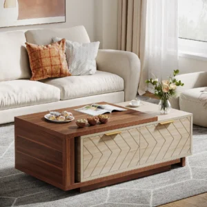 Extendable Coffee Table, 42"-65" Wood  2 Storage Drawers