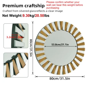 60/80CM Round Starburst  Wall Mirror Tawny  Accent