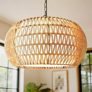 5-Lights Boho Rattan Chandelier for Dining Room