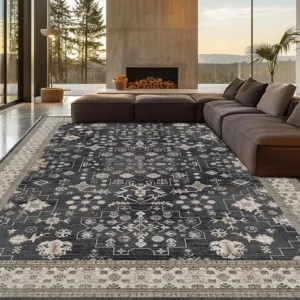 Vintage Boho Washable  Rug 8x10 Non-Slip Stain Resistant