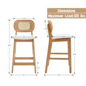 Rattan Counter Height Bar Stools Set of 4