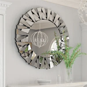 Unique Silver Sunburst Wall Mirror Beveled Glass