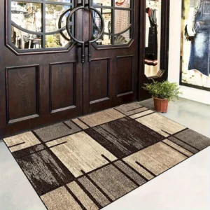 Brown Color Block Patchwork  Velvet Rectangular
