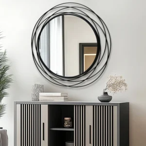 Black Decorative Mirror Round Iron Wire Frame