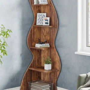 Rustic 5-Tier Wall Corner Bookshelf