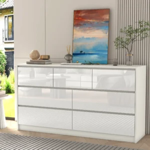 7 Drawer Dresser  55 Inch High Gloss Drawers